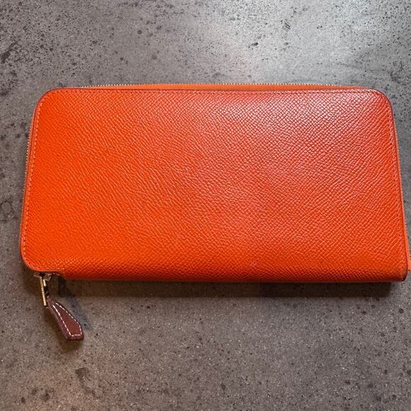 Hermes Handbags - Hermes Zippered Wallet Orange and Blue Designer Luxury
